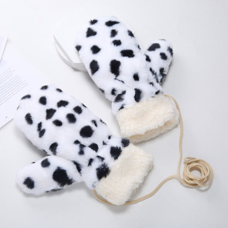 Wholesale Camel Wool Warm Retro with Thick Leopard Print Gloves